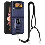 For Samsung Galaxy Z Flip3 5G Lanyard Slide Camshield Ring Phone Case(Royal Blue)