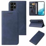 For Samsung Galaxy S22 Ultra 5G Calf Texture Magnetic Flip Leather Phone Case(Blue)