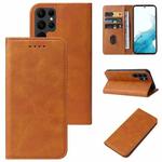 For Samsung Galaxy S22 Ultra 5G Calf Texture Magnetic Flip Leather Phone Case(Khaki)