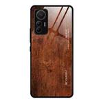 For Xiaomi 12 Lite Wood Grain Glass Protective Case(Dark Brown)