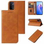 For OPPO A93 5G Calf Texture Magnetic Flip Leather Phone Case(Khaki)