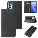 For OPPO Reno5 Calf Texture Magnetic Flip Leather Phone Case(Black)