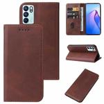 For OPPO Reno6 4G Calf Texture Magnetic Flip Leather Phone Case(Brown)