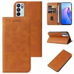 For OPPO Reno6 4G Calf Texture Magnetic Flip Leather Phone Case(Khaki)