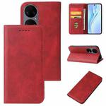For Huawei P50 Calf Texture Magnetic Flip Leather Phone Case(Red)