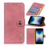 For iPhone SE 2022 / SE 2020 KHAZNEH Cowhide Texture PU + TPU Left and Right Open Leather Case with Bracket & Line Card and Wallet(Pink)