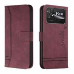 For Xiaomi Poco C40 Retro Skin Feel Horizontal Flip Leather Phone Case(Wine Red)