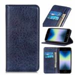 For iPhone SE 2022 / SE 2020 Magnetic Suction Crazy Horse Pattern PU Left and Right Open with Bracket and Card Slot and Wallet(Blue)