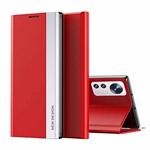 For Xiaomi 12 Lite Side Electroplated Magnetic Leather Phone Case with Holder(Red)