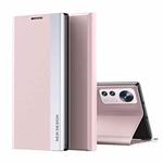 For Xiaomi 12 Lite Side Electroplated Magnetic Leather Phone Case with Holder(Pink)