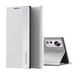 For Xiaomi 12 Lite Side Electroplated Magnetic Leather Phone Case with Holder(Silver)