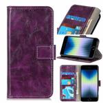 For iPhone SE 2022 / SE 2020 Vintage Crazy Horse PU + + Left and Right Leather Case with Photo Frame & Bracket & Front and Back Buckle(Purple)