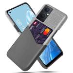 For OPPO Reno8 Lite Cloth Texture PC + PU Leather Back Cover Shockproof Case with Card Slot(Grey)