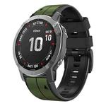 For Garmin Fenix 7 Vertical Stripes Two-color Silicone Watch Band(Army Green Black)