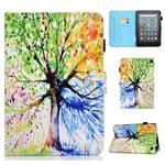 For Amazon Kindle Fire 7 2022 Colored Drawing Stitching Leather Tablet Case, with Holder & Card Slots(Colorful Tree)