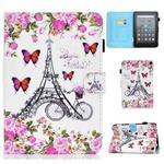 For Amazon Kindle Fire 7 2022 Colored Drawing Stitching Leather Tablet Case, with Holder & Card Slots(Flower Tower)