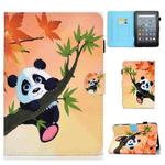 For Amazon Kindle Fire 7 2022 Colored Drawing Stitching Leather Tablet Case, with Holder & Card Slots(Panda)