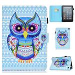 For Amazon Kindle Fire 7 2022 Colored Drawing Stitching Leather Tablet Case, with Holder & Card Slots(Colored Owl)