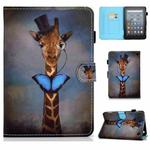 For Amazon Kindle Fire 7 2022 Colored Drawing Stitching Leather Tablet Case, with Holder & Card Slots(Deer)