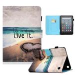 For Amazon Kindle Fire 7 2022 Colored Drawing Stitching Leather Tablet Case, with Holder & Card Slots(Love)