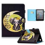 For Amazon Kindle Fire 7 2022 Colored Drawing Stitching Leather Tablet Case, with Holder & Card Slots(Moon Baby Elephant)