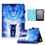 For Amazon Kindle Fire 7 2022 Colored Drawing Stitching Leather Tablet Case, with Holder & Card Slots(Lion)