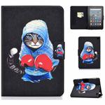 For Amazon Kindle Fire 7 2022 Electric Horizontal Flat Painted Leather Tablet Case(Boxing Cat)