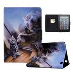For Amazon Kindle Fire 7 2022 Electric Pressed Smart Leather Tablet Case(Cat and Tiger)