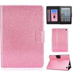 For Amazon Kindle Fire 7 2022 Varnish Glitter Powder Smart Leather Tablet Case(Pink)