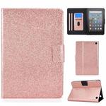 For Amazon Kindle Fire 7 2022 Varnish Glitter Powder Smart Leather Tablet Case(Rose Gold)