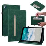 For Nokia T10 Skin Feel Solid Color Zipper Leather Tablet Case(Green)