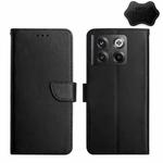 For OnePlus 10T / Ace Pro HT02 Genuine Leather Fingerprint-proof Flip Phone Case(Black)