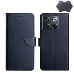 For OnePlus 10T / Ace Pro HT02 Genuine Leather Fingerprint-proof Flip Phone Case(Blue)