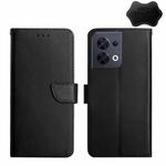 For OPPO Reno8 5G HT02 Genuine Leather Fingerprint-proof Flip Phone Case(Black)