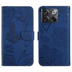 For OnePlus 10T / Ace Pro HT03 Skin Feel Butterfly Embossed Flip Leather Phone Case(Blue)