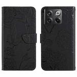 For OnePlus 10T / Ace Pro HT03 Skin Feel Butterfly Embossed Flip Leather Phone Case(Black)