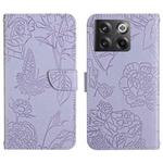 For OnePlus 10T / Ace Pro HT03 Skin Feel Butterfly Embossed Flip Leather Phone Case(Purple)