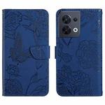 For OPPO Reno8 5G HT03 Skin Feel Butterfly Embossed Flip Leather Phone Case(Blue)