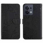 For OPPO Reno8 5G HT03 Skin Feel Butterfly Embossed Flip Leather Phone Case(Black)