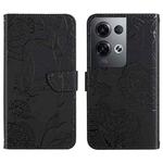 For OPPO Reno8 Pro+ / Reno8 Pro HT03 Skin Feel Butterfly Embossed Flip Leather Phone Case(Black)