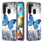 For Galaxy A21 2 In 1 PC + TPU Card Pattern Transparent Protective Case(Blue Butterfly)
