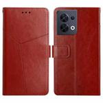 For OPPO Reno8 5G HT01 Y-shaped Pattern Flip Leather Phone Case(Brown)