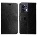 For OPPO Reno8 5G HT01 Y-shaped Pattern Flip Leather Phone Case(Black)