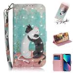 For iPhone 14 3D Colored Horizontal Flip Leather Phone Case (Black White Cat)