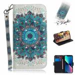 For iPhone 14 3D Colored Horizontal Flip Leather Phone Case (Peacock Wreath)