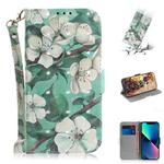 For iPhone 14 3D Colored Horizontal Flip Leather Phone Case (Watercolor Flower)