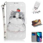 For iPhone 14 Plus 3D Colored Horizontal Flip Leather Phone Case (Cute Cat)