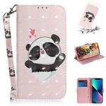 For iPhone 14 Plus 3D Colored Horizontal Flip Leather Phone Case (Heart Panda)