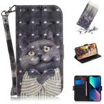 For iPhone 14 Plus 3D Colored Horizontal Flip Leather Phone Case (Hug Cat)
