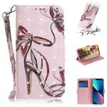 For iPhone 14 Plus 3D Colored Horizontal Flip Leather Phone Case (Butterfly High-heeled)